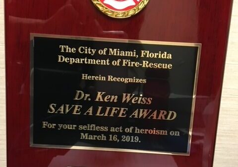 Dr. Weiss Awarded the Save a Life Award Miami,